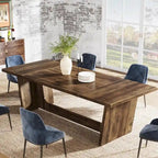 Landelijke eettafel van 71 inch voor 6-8 personen met massieve voetstukonderstel