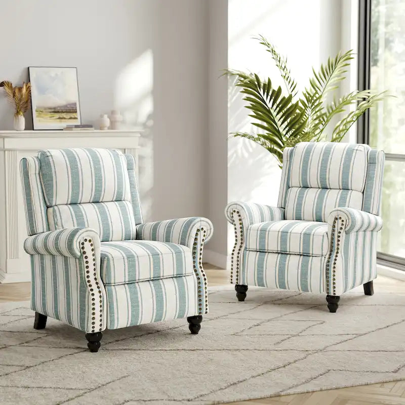 Set van 2 gewatteerde fauteuils met nagelkopbekleding en verstelbare rugleuning