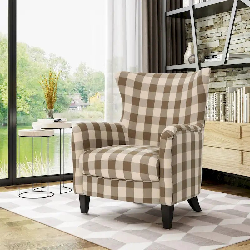 Modern Retro 30.25 Gestoffeerde Fauteuil met Hoge Rugleuning en Houten Poten voor de Woonkamer