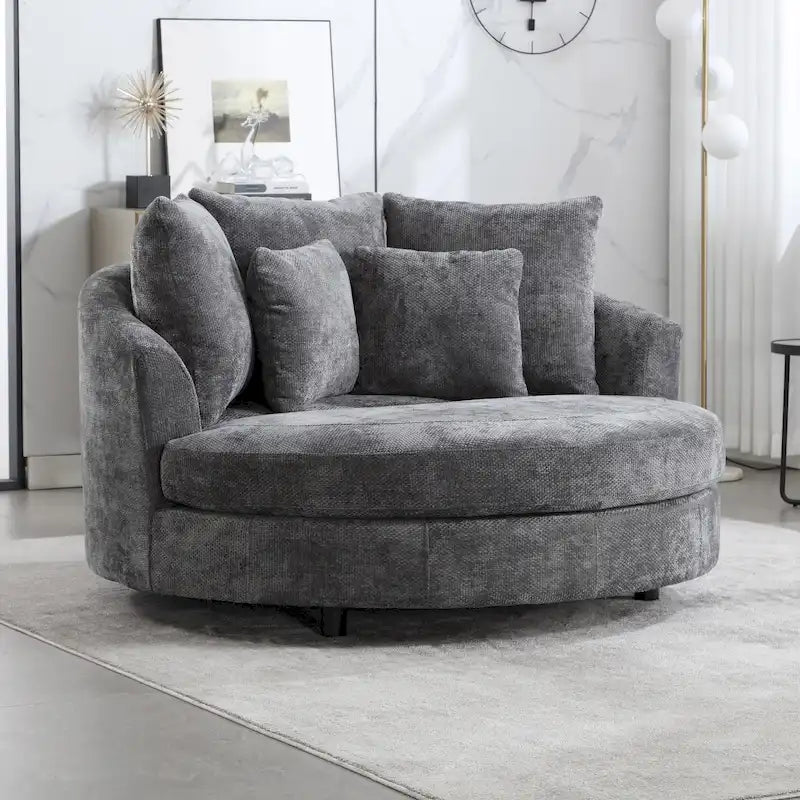 Moderne fauteuil, ronde accent-tonfauteuil met 5 kussens en optionele voetenbank
