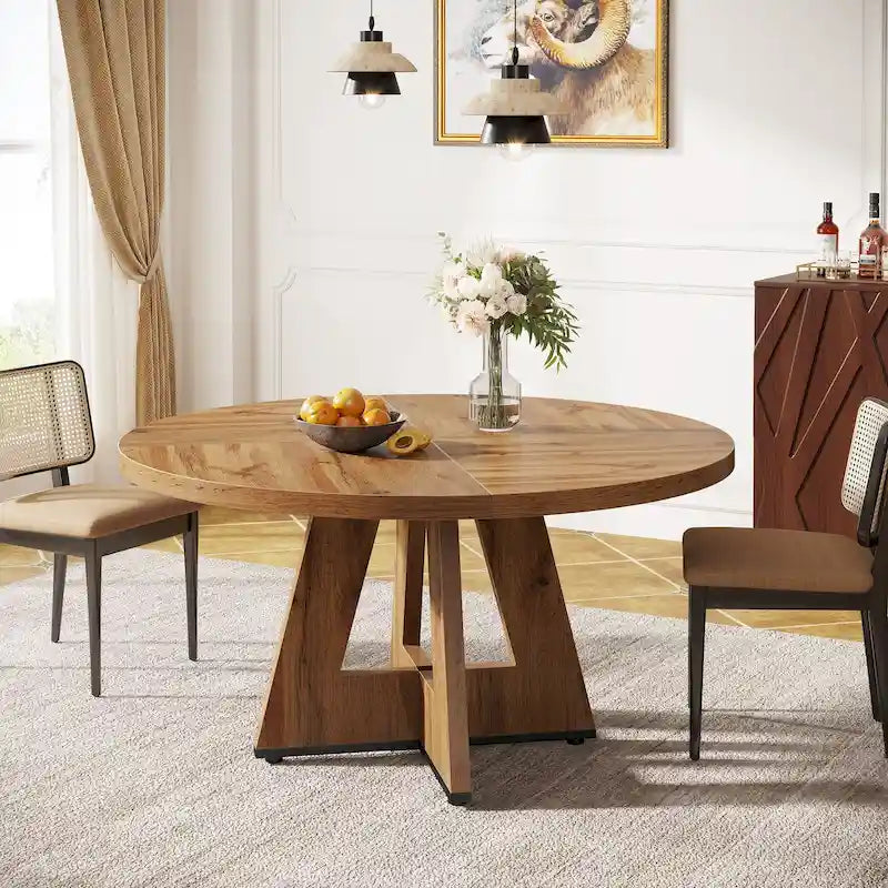 Ronde eettafel van 47 inch voor 4 personen, houten boerderijstijl eettafel voor keuken, eetkamer en woonkamer