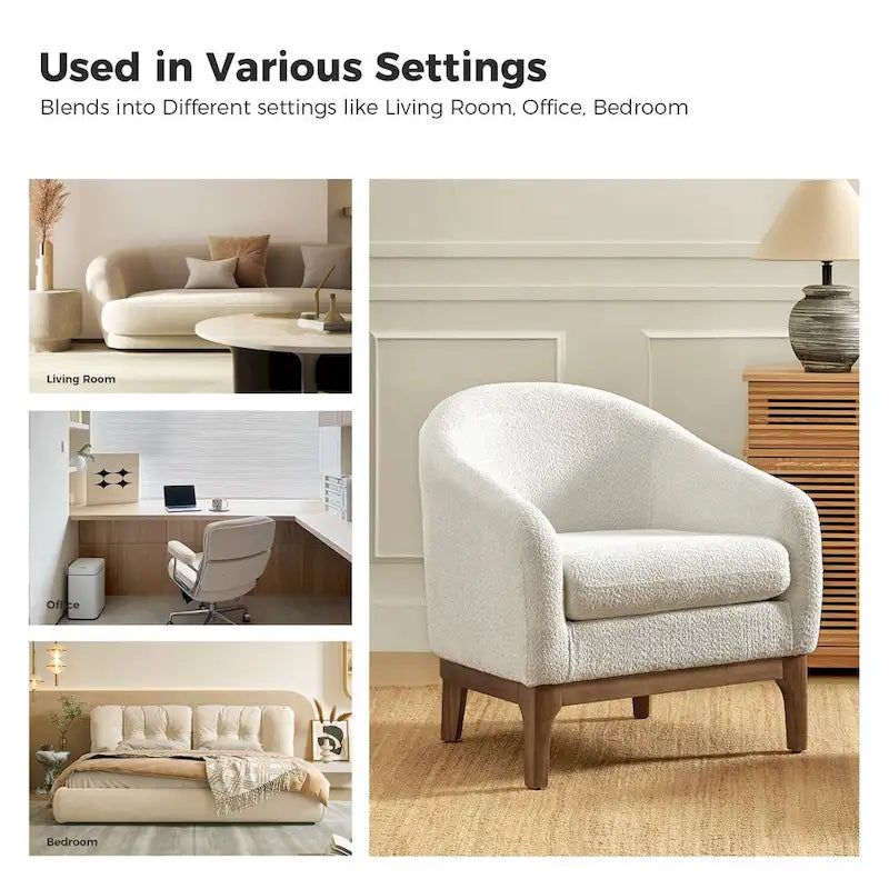 Augus moderne bouclé accent fauteuil in tonneauvorm met poten van massief hout van HULALA HOME