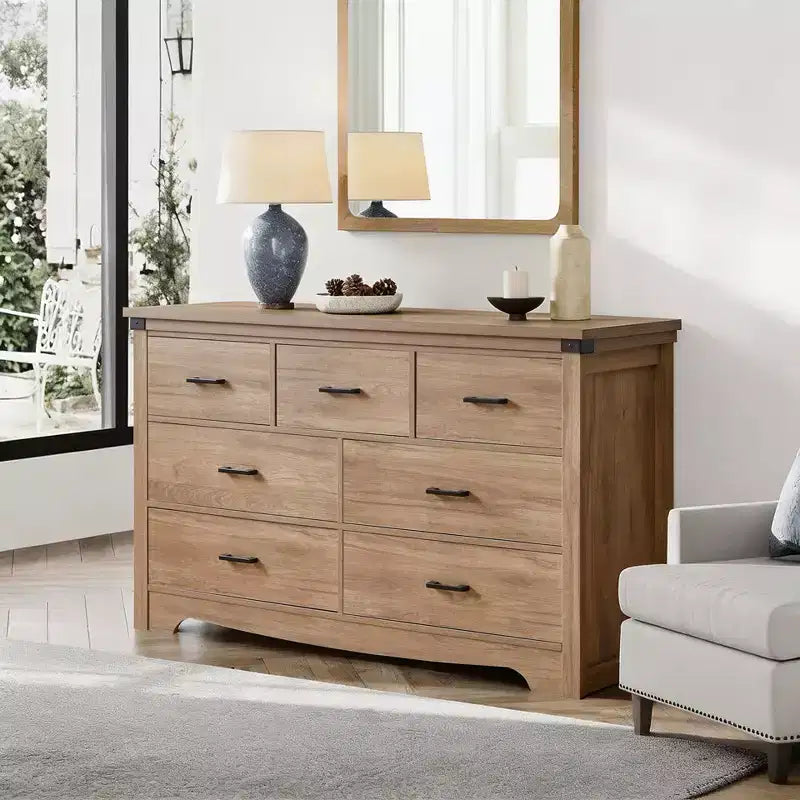Farmhouse 7 Drawer Dresser For Bedroom, 31.4 Tall Dressers & Dresser, Rustic Wood Dresser With Metal Handle, Storage Organizer Closet For Bedroom