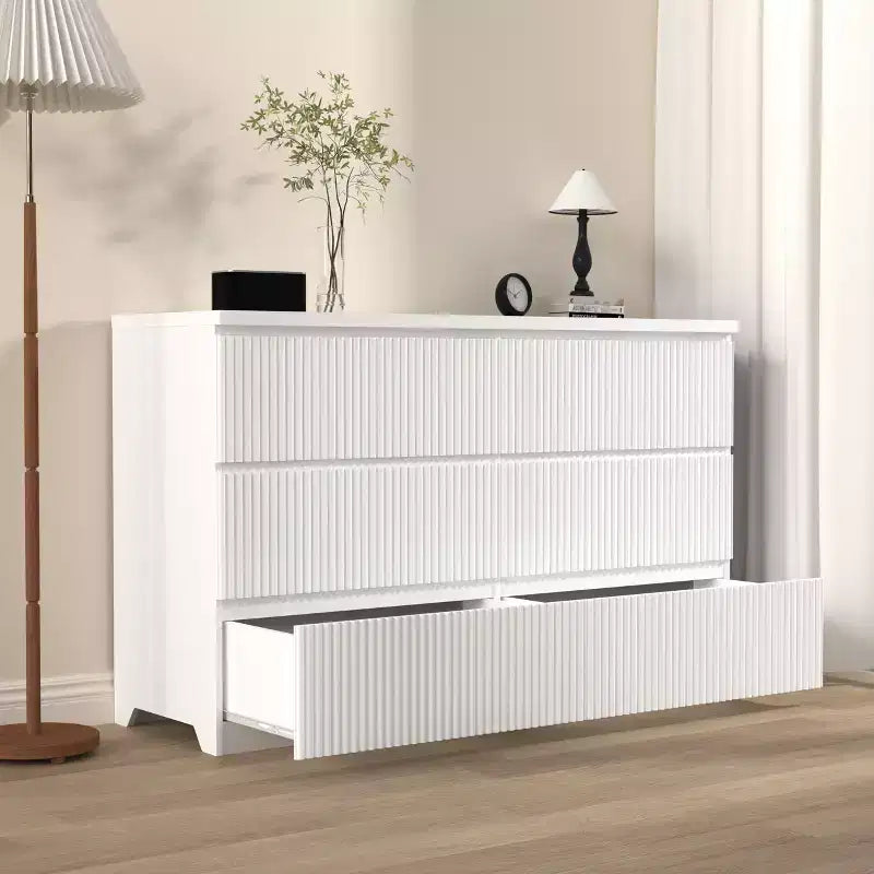6 Drawer Dresser for Bedroom, 47W Fluted Chest of Drawers, Wooden Dresser TV Stand, Clothes Storage Organizer for Bedroom,Hallway, Entryway