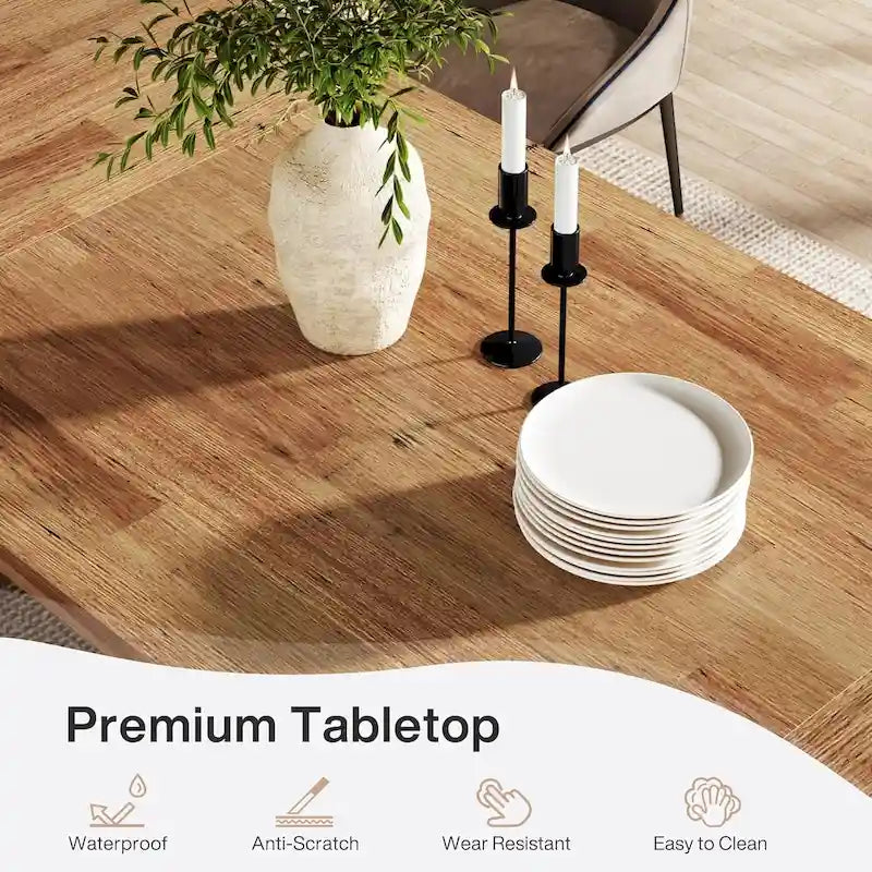 Landelijke eettafel van 71 inch voor 6-8 personen met massieve voetstukonderstel