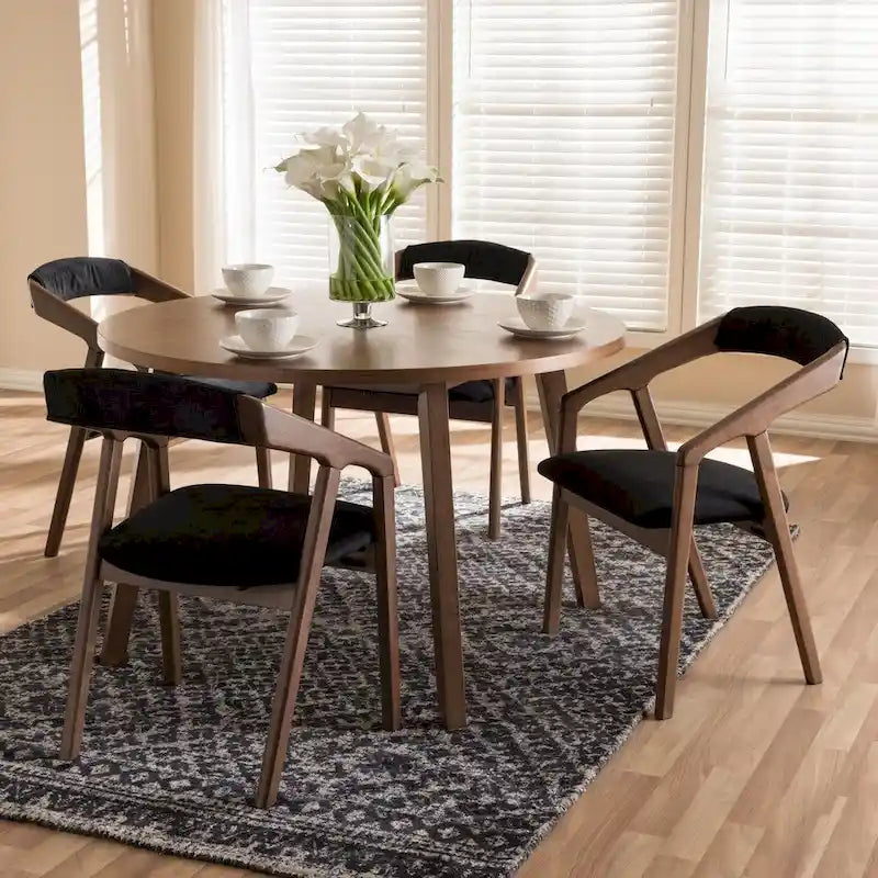 5-delige eetkamerset van grijze stof in mid-century stijl van Baxton Studio