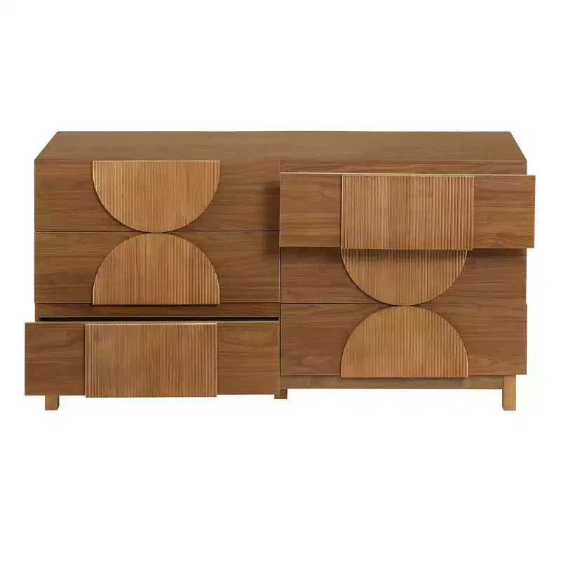 Moderne geometrische ladekast met 6 lades, brede opbergkast met halve cirkelaccenten voor slaapkamer en woonkamer