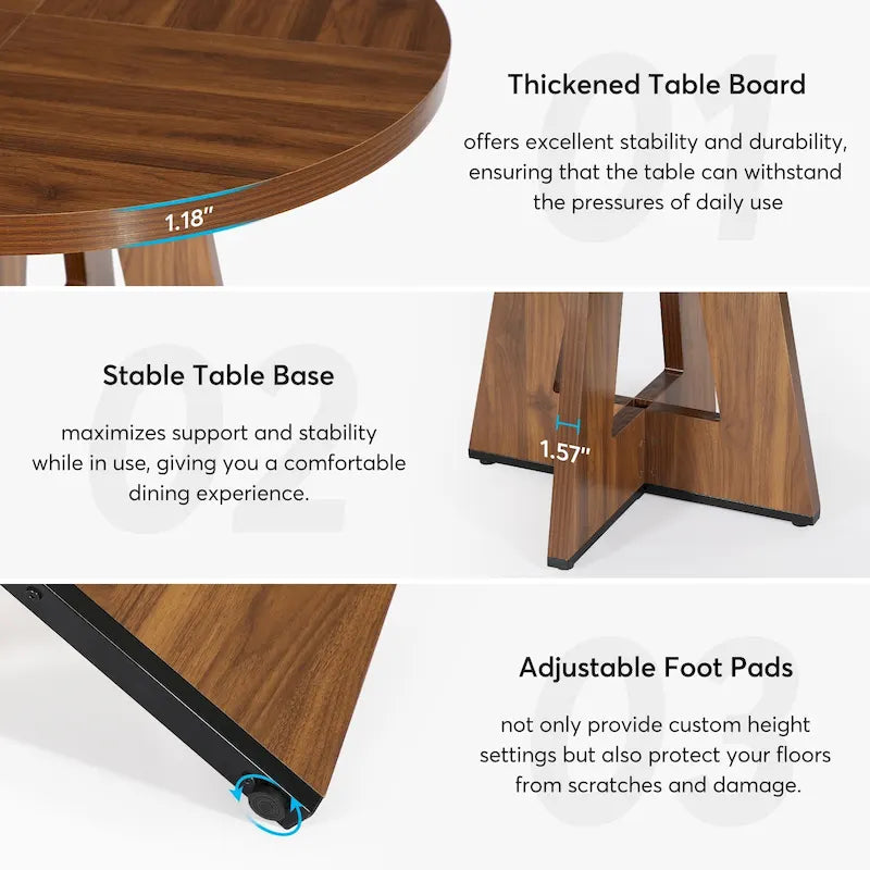 47 inch ronde eettafel voor 4 personen, houten keukentafel voor keuken, eetkamer en woonkamer - N.v.t.
