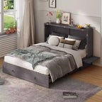 Mjkone Murphy Bed Queen,Cube Cabinet Chest Bed with Charging Station&Storage Space