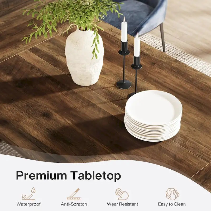 Landelijke eettafel van 71 inch voor 6-8 personen met massieve voetstukonderstel