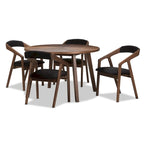 5-delige eetkamerset van grijze stof in mid-century stijl van Baxton Studio