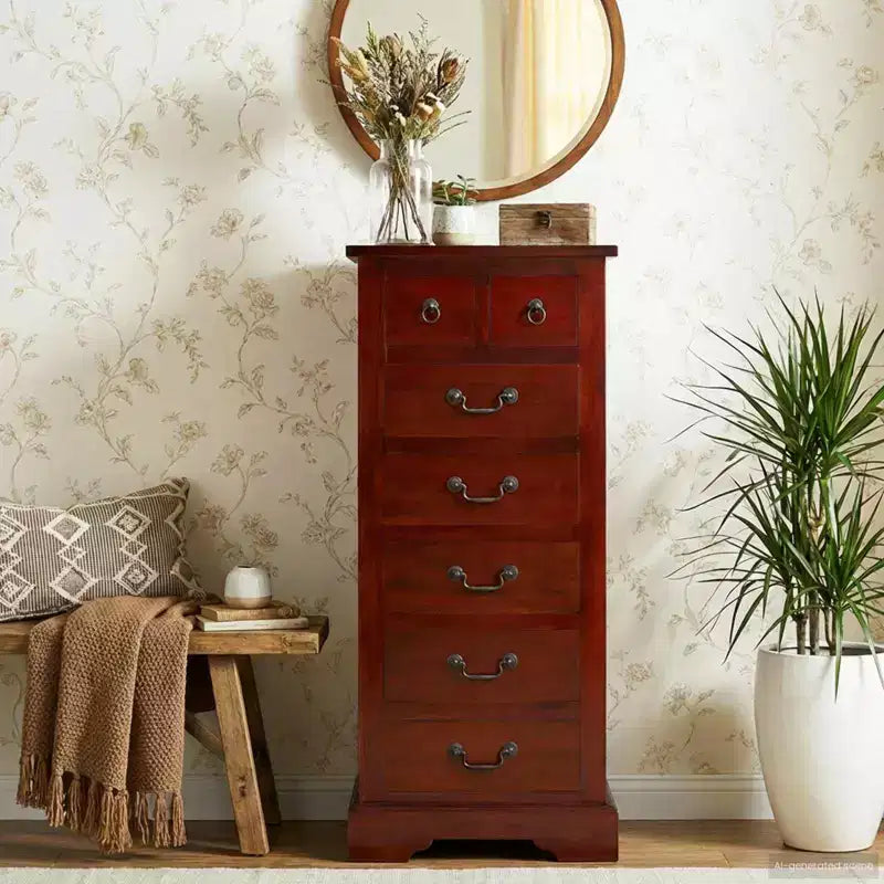 Chest of Drawers, Brown Solid Mahogany Wood, 17.72 x 13.78 x 39.57