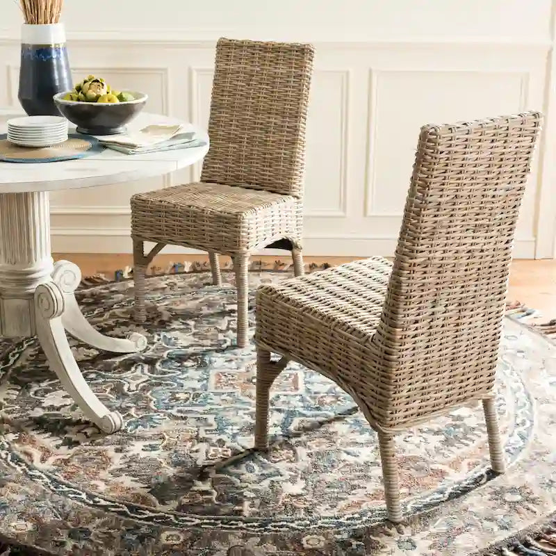 SAFAVIEH Karyl Eetkamerstoel van Onbehandeld Natuurlijk Rotan (Set van 2) - 18.5 x 18.5 x 38.1 - 19Bx19Dx38H