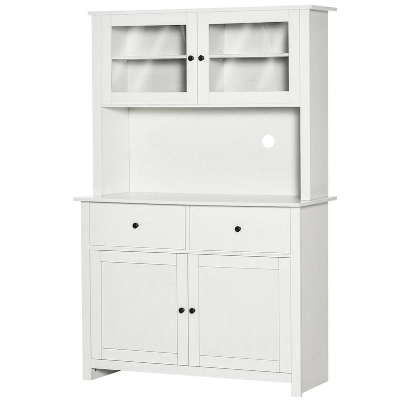 63,5" Keukenbuffet met bovenkast, 4 planken, lades, glazen deuren met kader
