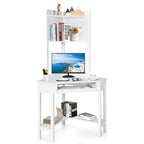 Hoekbureau met bovenkast Driehoekig hoekcomputerbureau met boekenkasten