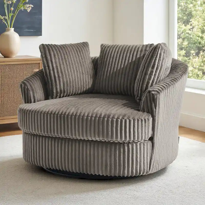 DREAMSIDEA Recessed Arm Slipcovered Swivel Barrel Chair